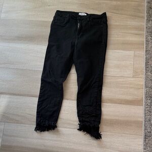 Cello Black Cropped Jeans with Frayed Hem